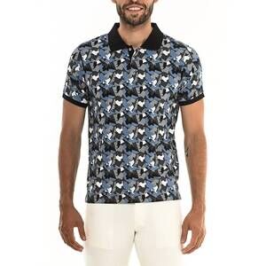 NEW POSTMARC geo camo polo shirt in grey/black